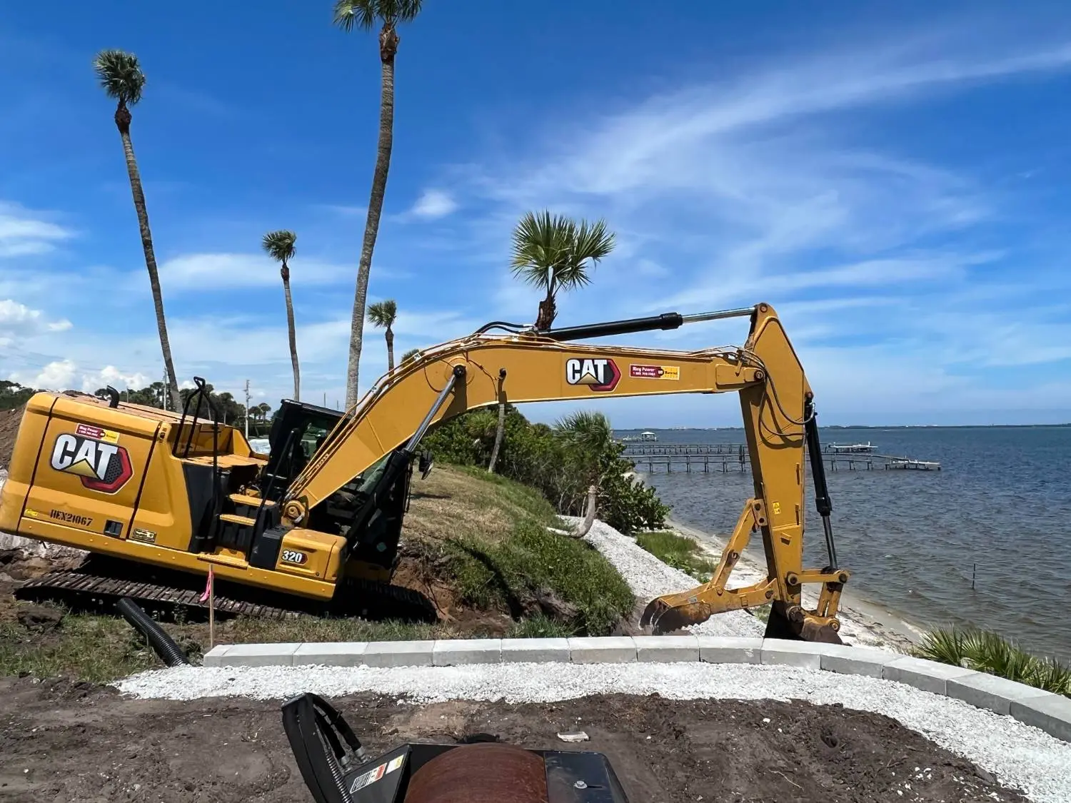 Palm trees and a new septic site on a sunny day