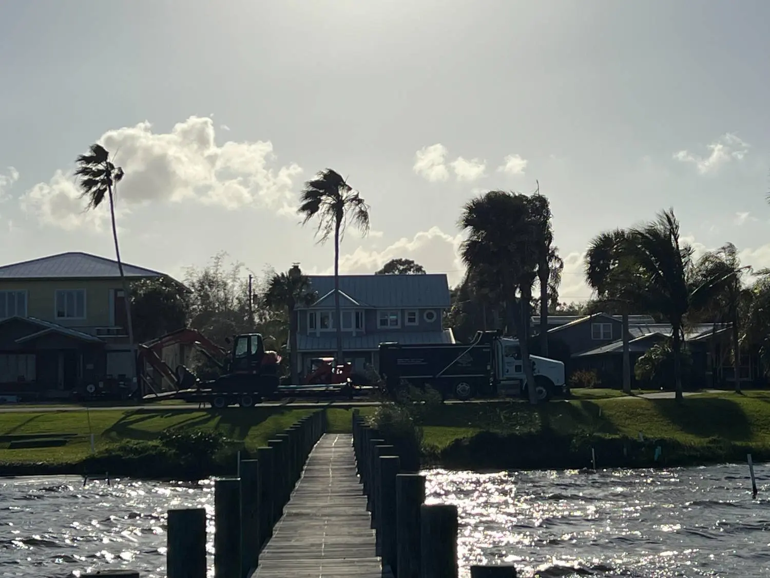 Waterfront homes at dusk